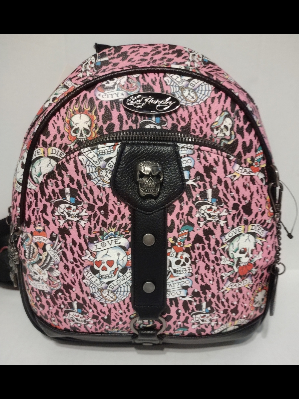 Ed Hardy Backpack Pink Black Multi-design 11"X10"